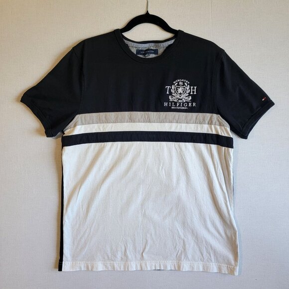 Vtg Tommy Hilfiger T Shirt Mens Medium Color Block 90s Preppy Retro Sportswear - Picture 1 of 5
